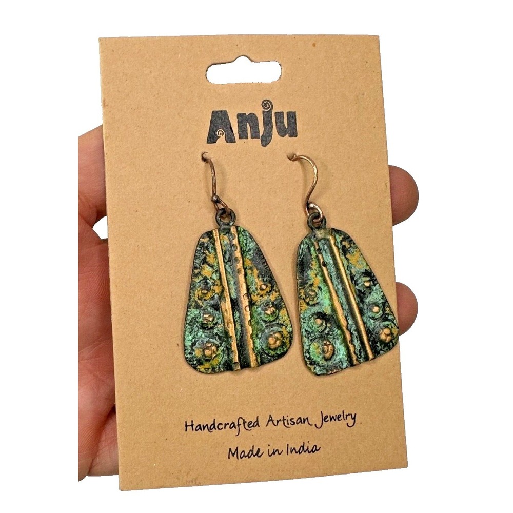 New Anju earrings Artisan Copper Patina Dangle Hook Handcrafted